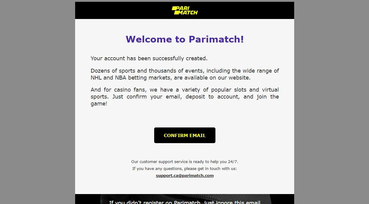 welcome message to the parimatch website